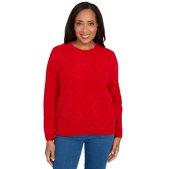 Alfred Dunner Womens Cable Chenille Pullover Sweater