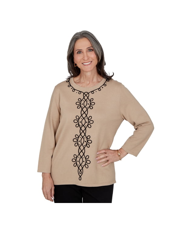 Womens Center Scroll Soutache Sweater