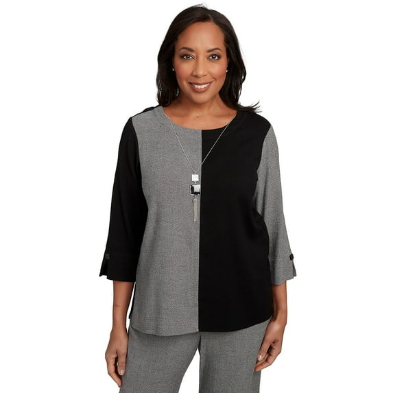 Alfred Dunner Womens Center Sliced Top With Necklace