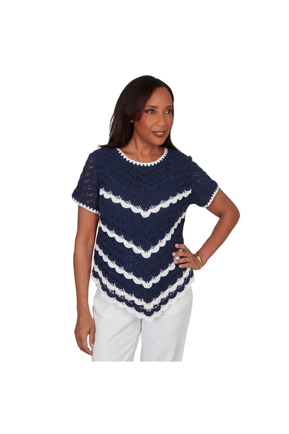 Womens Chevron Crochet Short Sleeve Tee