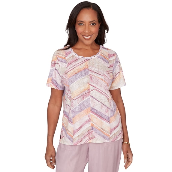 Alfred Dunner Womens Chevron Geometric Tee