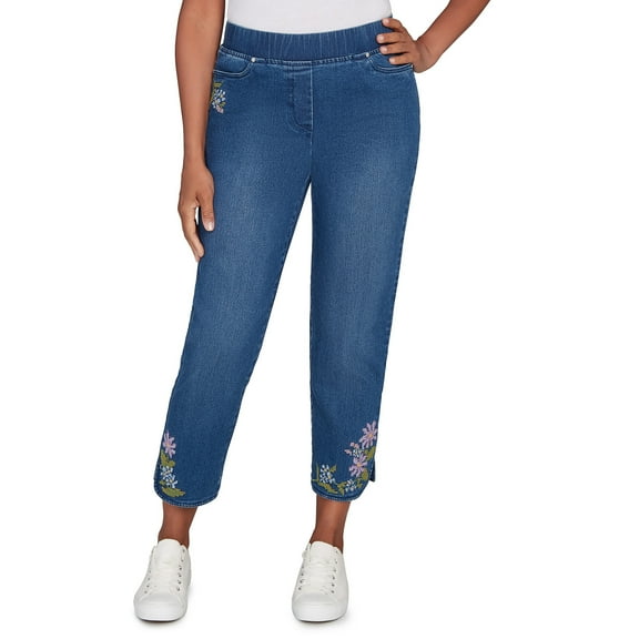 Alfred Dunner Womens Cross Stitch Flower Embroidery Ankle Pant