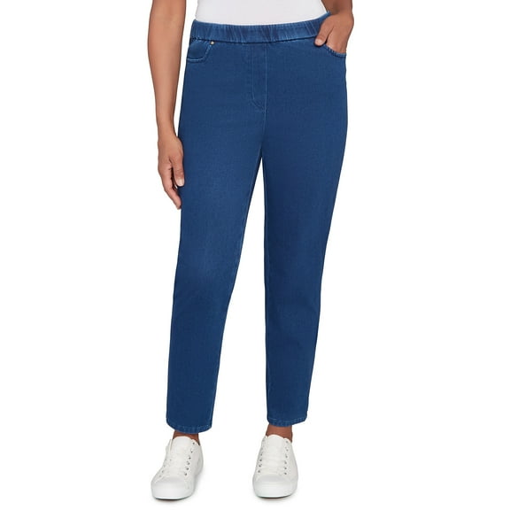 Alfred Dunner Womens Denim Knit Medium Length Split Hem Jeans