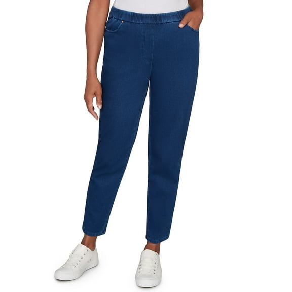 Alfred Dunner Womens Denim Knit Short Length Split Hem Jeans