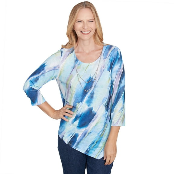Alfred Dunner Womens Diagonal Brushstroke Top With Necklace