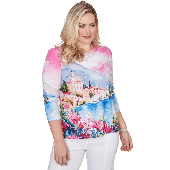 Alfred Dunner Womens Embellished Lake Como Scenic Top