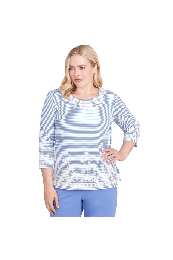 Womens Embellished Striped Crew Neck Top