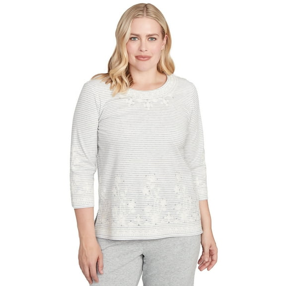 Alfred Dunner Womens Embellished Striped Crew Neck Top