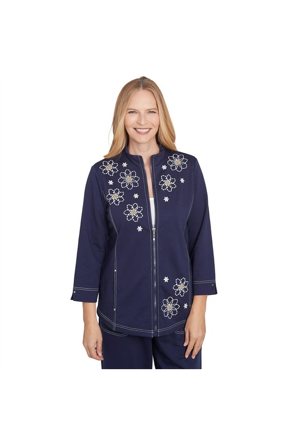 Womens Embroidered Daisy French Terry Jacket