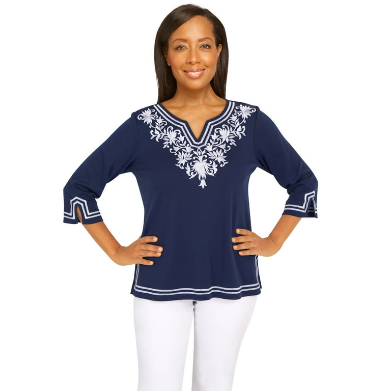 Alfred Dunner Womens Embroidered Scroll Yoke Top Walmart