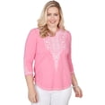 thumbnail image 1 of Alfred Dunner Womens Embroidered Split Neck Three Quarter Sleeve Top, 1 of 4