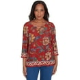 thumbnail image 1 of Alfred Dunner Womens  Floral Border Mesh Split Neck Top, 1 of 6