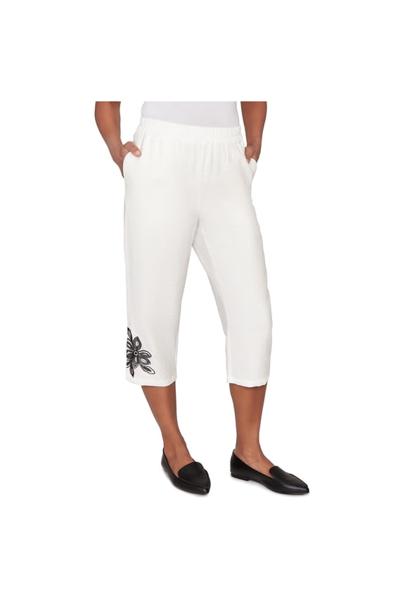 Womens Floral Embroidered Relaxed Capri