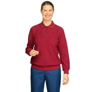 ALFRED DUNNER Womens Petite Classic Floral Jacquard Top With Button Detailed Ribbed Collar