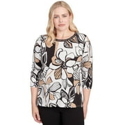 ALFRED DUNNER Womens Floral Leaf Embellished Top