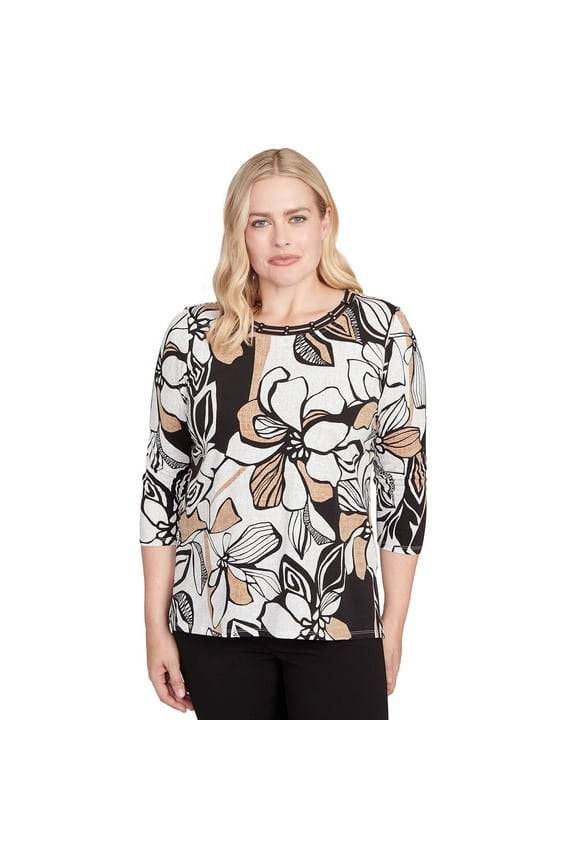 Womens Floral Leaf Embellished Top