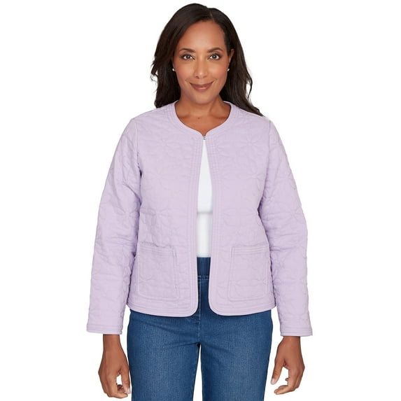 Alfred Dunner Womens Floral Quilted Patchwork Jacket