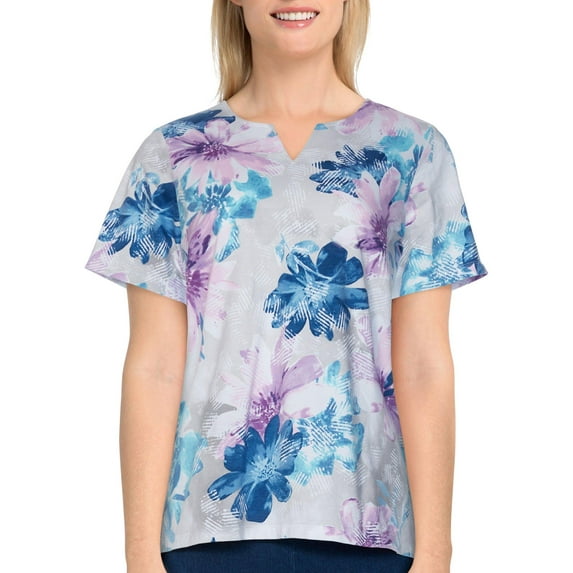 Alfred Dunner Womens Floral Short Sleeve Shirt X-Large Multi