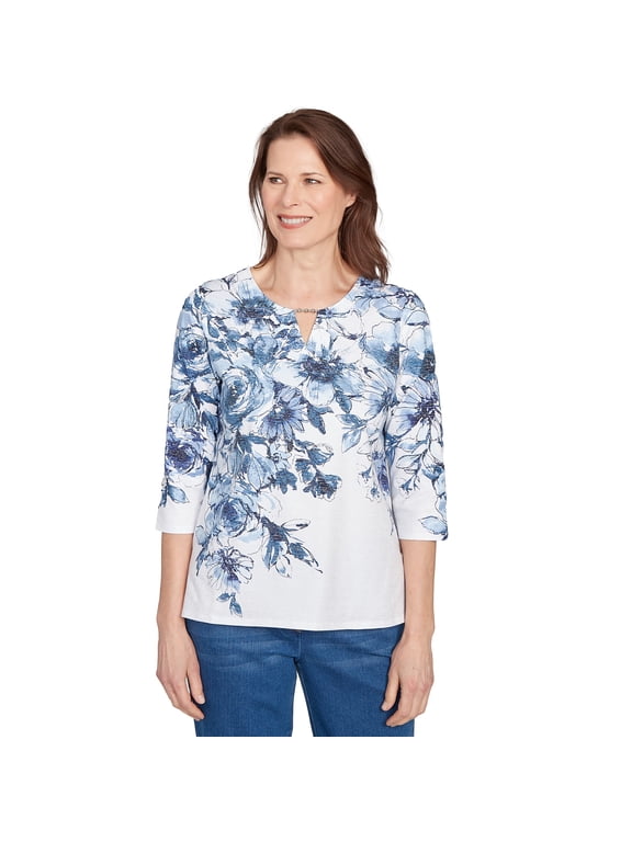 Womens Floral Split Beaded Top