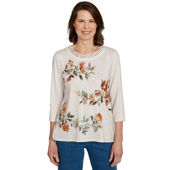 Alfred Dunner Womens Floral Squirrel Harvest Top