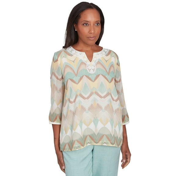 Alfred Dunner Womens Garden Chevron Textured Top