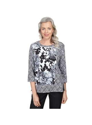 Alfred Dunner Womens Tropical Floral Square Neck Top 