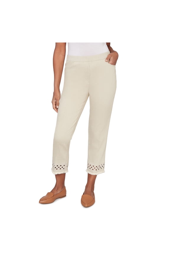 Womens Geometric Cut Out Flat Front Ankle Pant