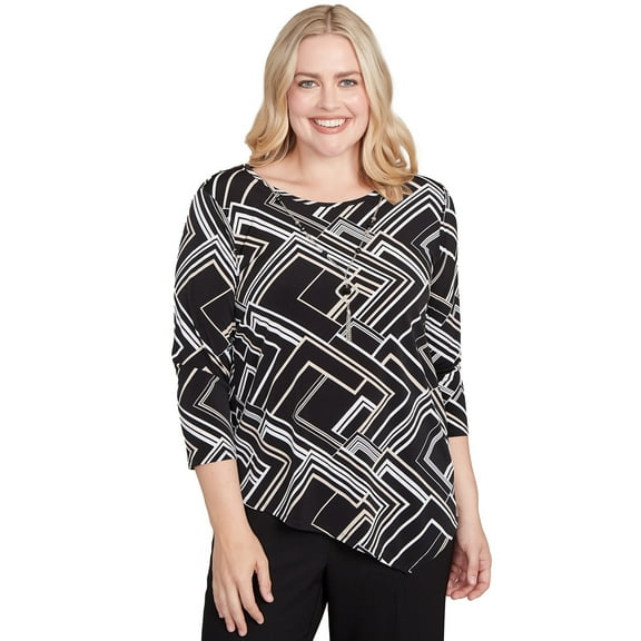 Alfred Dunner Womens Geometric Textured Top With Necklace