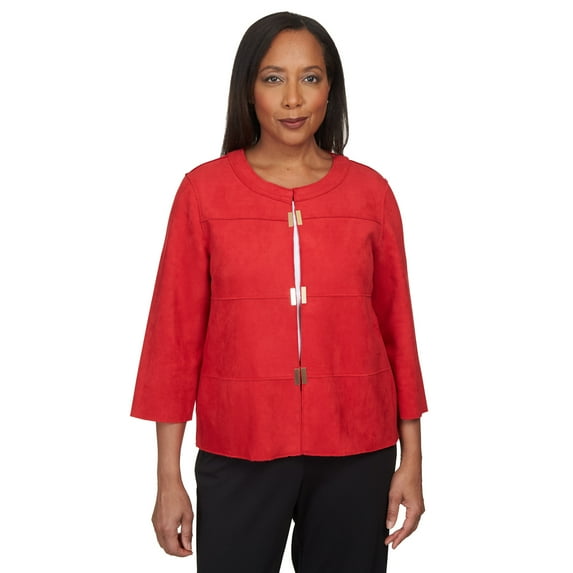 Alfred Dunner Womens Gold Embellished Suede Jacket