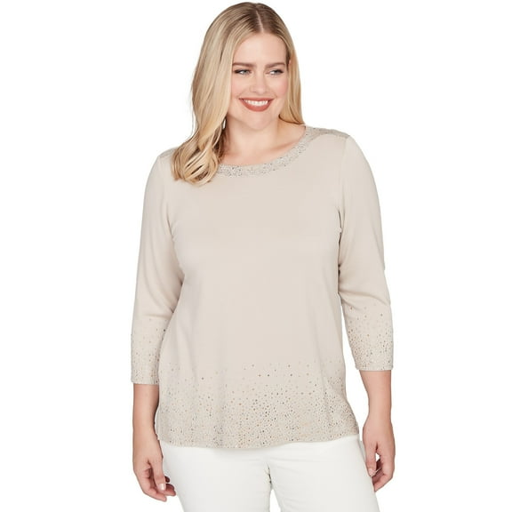 Alfred Dunner Womens Heat Set Sparkle Ombre Border Knit Top