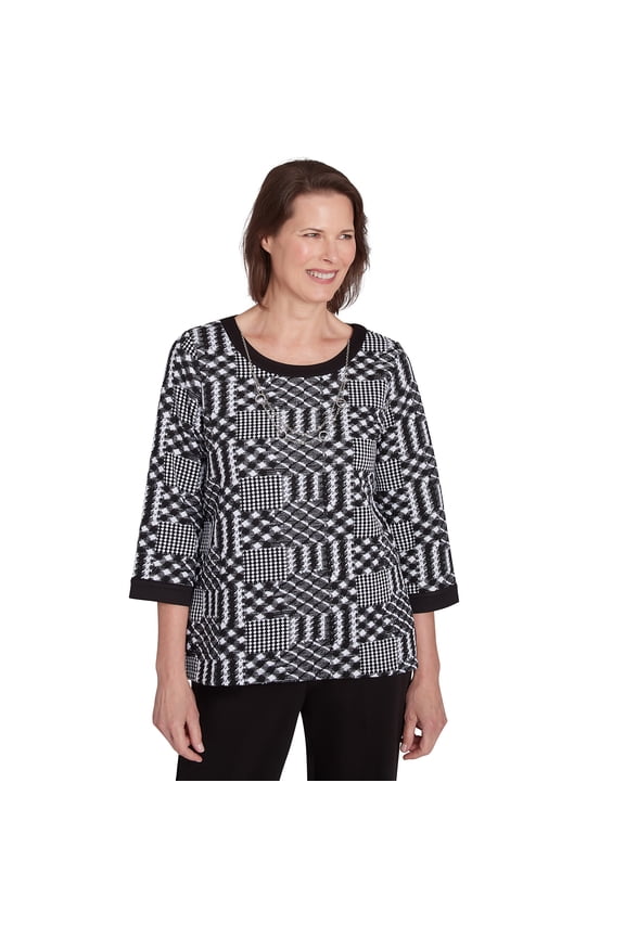 Womens  Houndstooth Textured Top