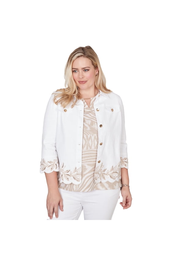 Womens Leaf Cutout Embroidered Shirt Jacket