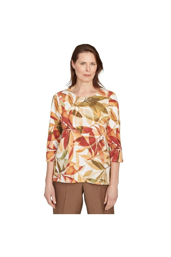 Womens Leaf Pleated Neckline Top