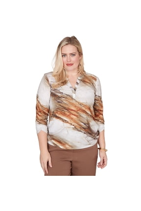 Womens Marble Print Split Neck Top