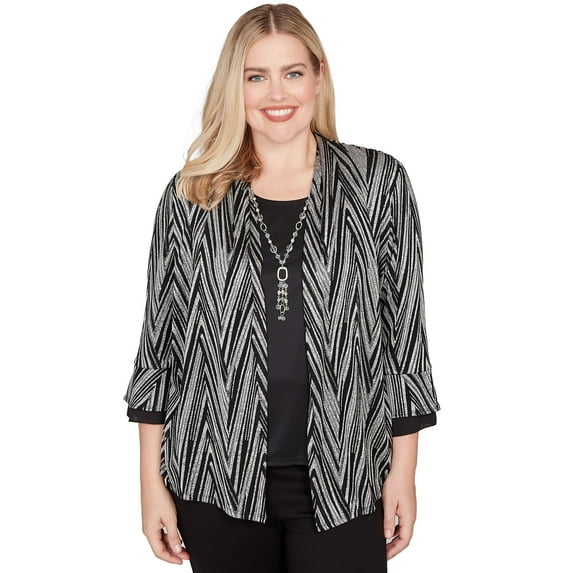 Alfred Dunner Womens Metallic Chevron Two In One Top With Necklace