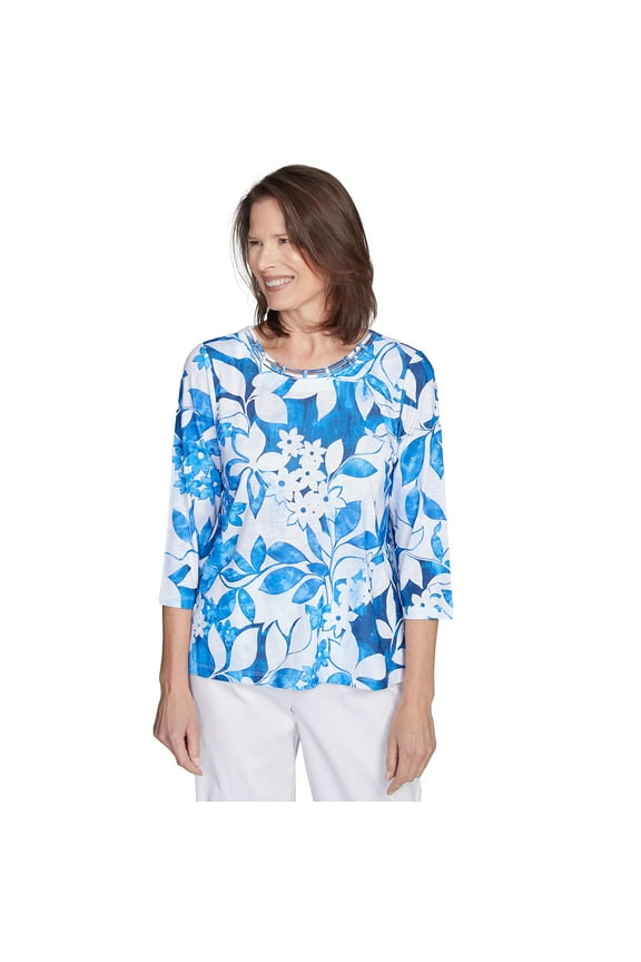 Womens Monotone Cobalt Floral Top