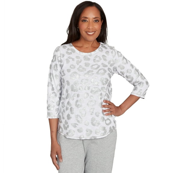 Alfred Dunner Womens Monotone Crew Neck Animal Top