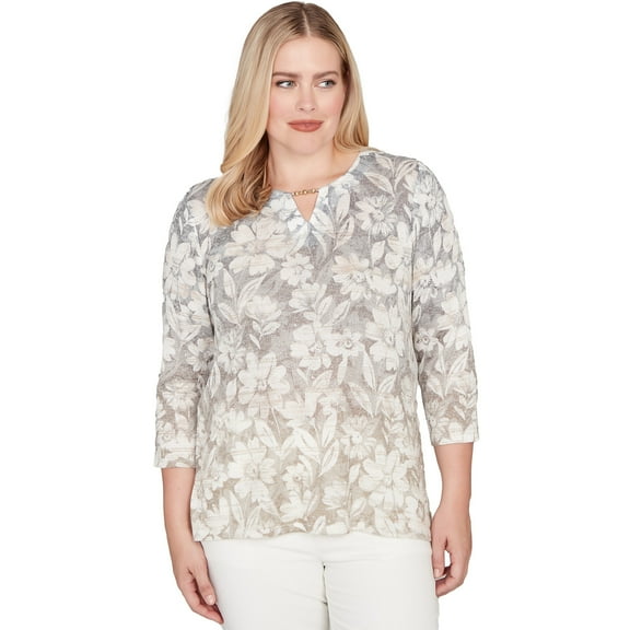 Alfred Dunner Womens Ombre Floral Knit Top