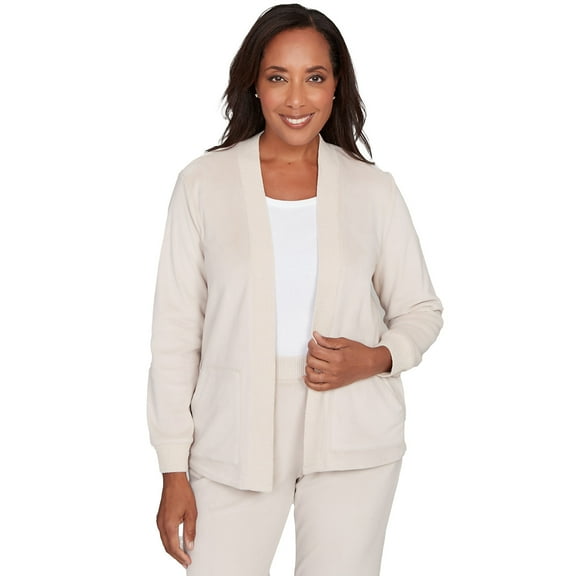Alfred Dunner Womens Open Front Rib Trim Cardigan