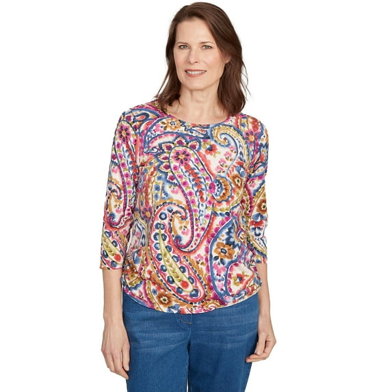 Alfred Dunner Womens Paisley Three Quarter Sleeve Top