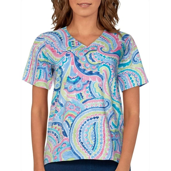 Alfred Dunner Womens Paisley V-Neck Top X-Large Multi