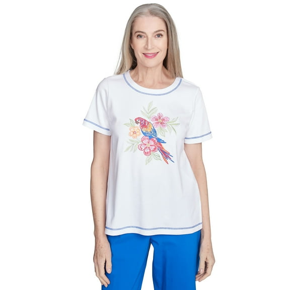Alfred Dunner Womens Parrot Centered Short Sleeve Tee