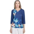 thumbnail image 1 of Alfred Dunner Womens Petite Asymmetric Floral Beaded Split Neck Top, 1 of 4