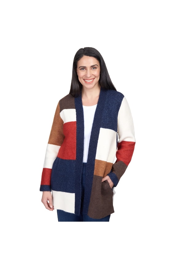 Womens Petite Autumn Colorblock Cardigan