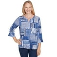 thumbnail image 1 of Alfred Dunner Womens Petite Beaded Split Neck Patchwork Top, 1 of 4