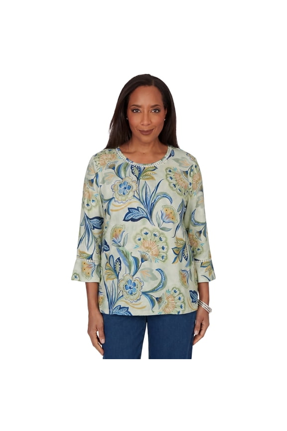Womens Petite Bold Meadow Floral Knit Top