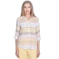 thumbnail image 1 of Alfred Dunner Womens Petite Button Down Striped Cuffed Sleeve Top, 1 of 4