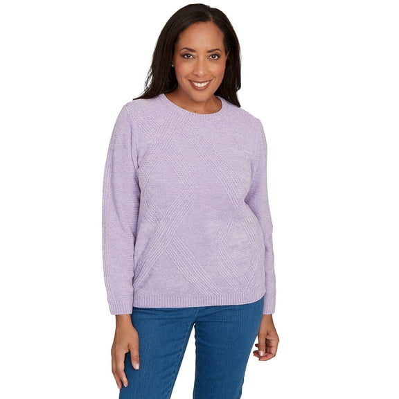 Alfred Dunner Womens Petite Cable Chenille Pullover Sweater