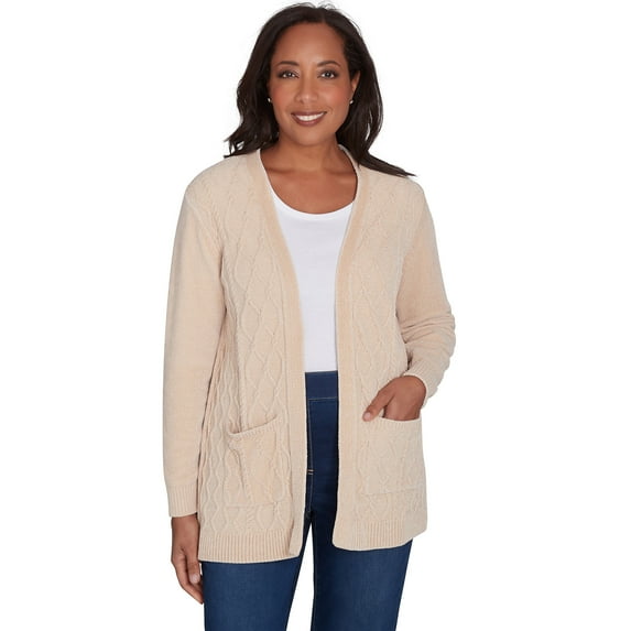 Alfred Dunner Womens Petite Chenille Cardigan With Pockets
