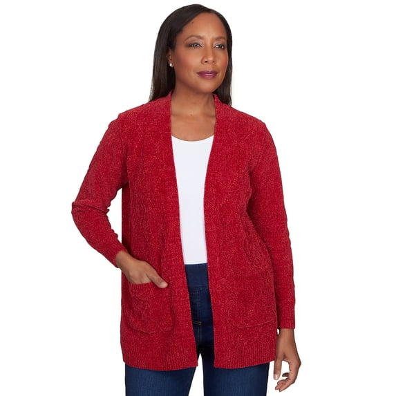 Alfred Dunner Womens Petite Chenille Long Open Cardigan
